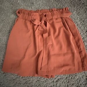 Rachel Rust-Orange Paperbag Waist Tie Shorts